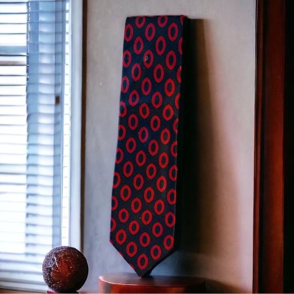 Vintage Lanvin Paris navy blue and red statement tie - Picture 2 of 5
